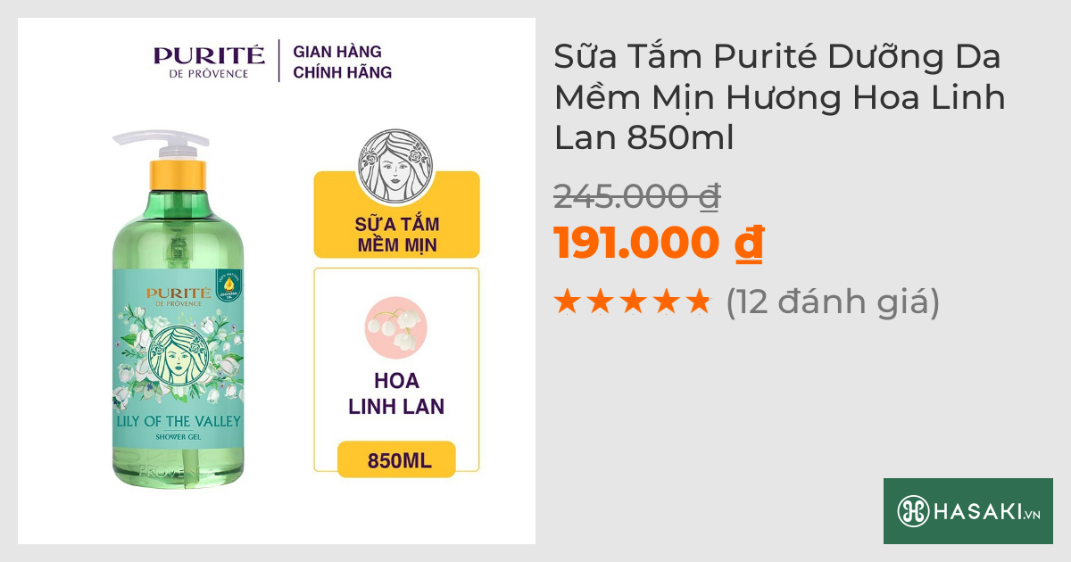 Sữa Tắm Purité Dưỡng Da Mềm Mịn Hương Hoa Linh Lan 850ml