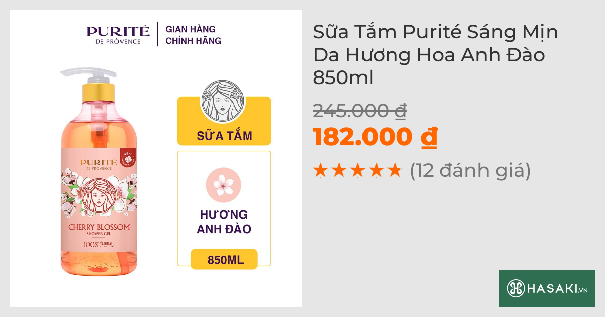 Sữa Tắm Purité Sáng Mịn Da Hương Hoa Anh Đào 850ml