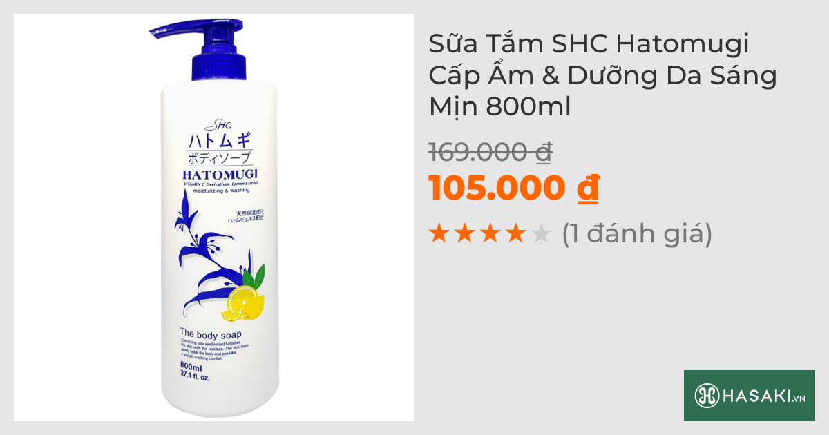 Sữa Tắm SHC Hatomugi Cấp Ẩm & Dưỡng Da Sáng Mịn 800ml