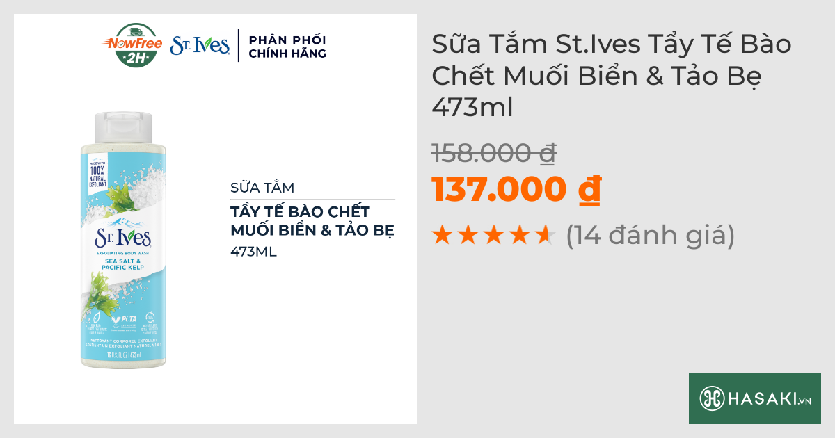 Sữa Tắm St.Ives Tẩy Tế Bào Chết Muối Biển & Tảo Bẹ 473ml