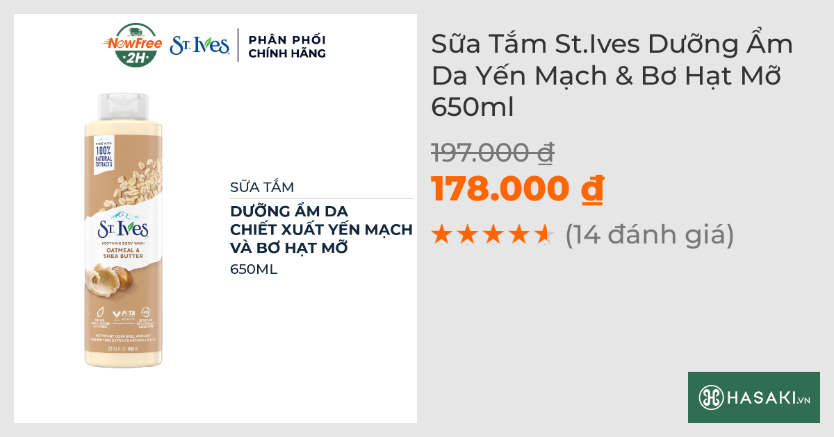 Sữa Tắm St.Ives Dưỡng Ẩm Da Yến Mạch & Bơ Hạt Mỡ 650ml