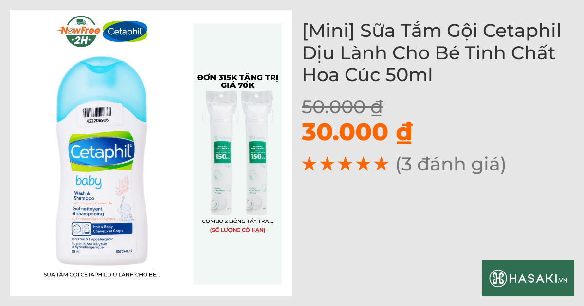 [Mini] Sữa Tắm Gội Cetaphil Dịu Lành Cho Bé Tinh Chất Hoa Cúc 50ml