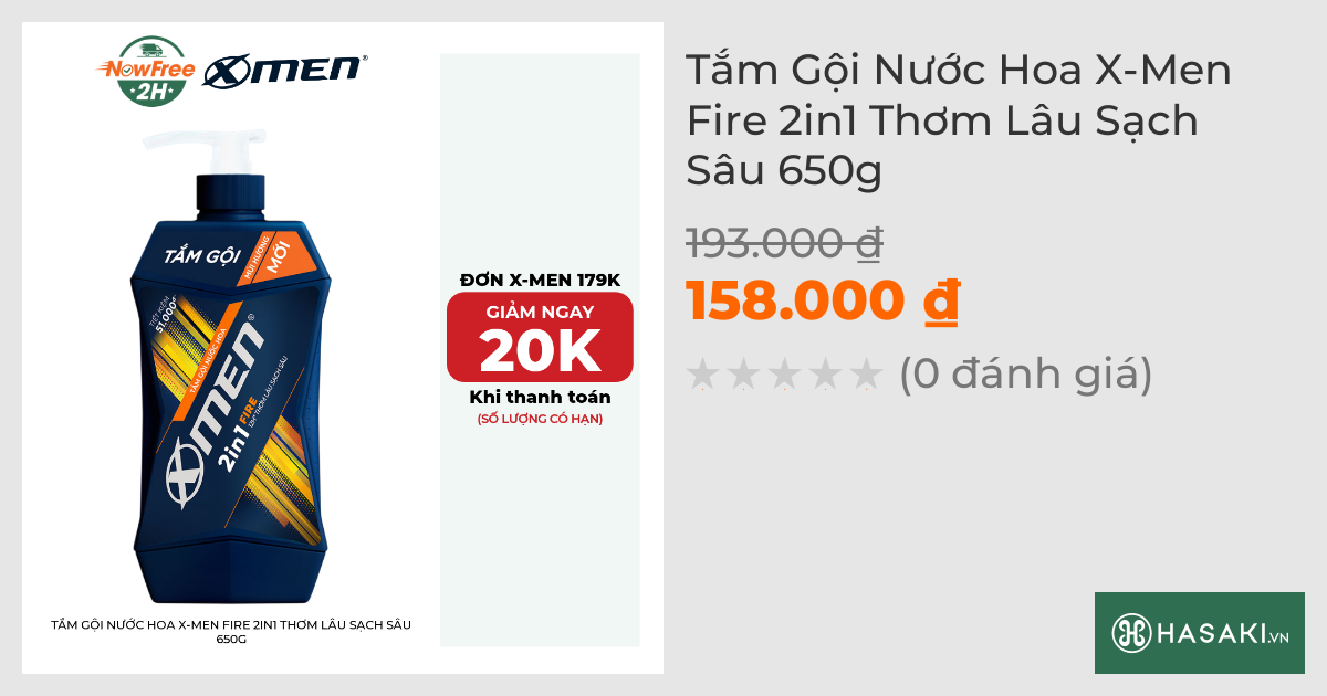 Tắm Gội Nước Hoa X-Men Fire 2in1 Thơm Lâu Sạch Sâu 650g