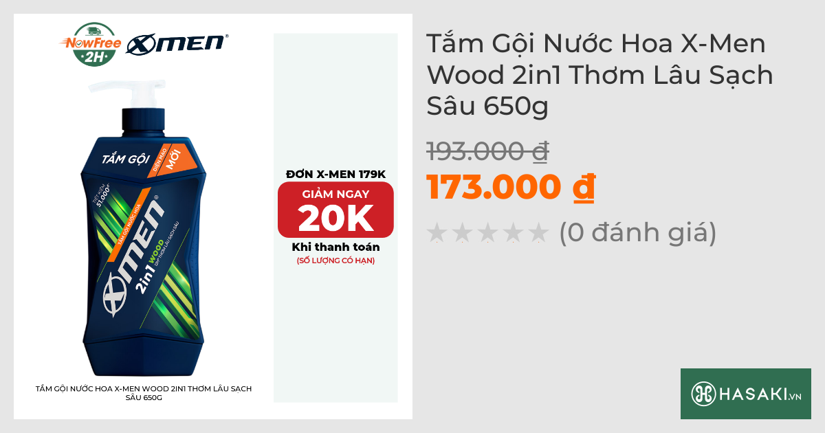 Tắm Gội Nước Hoa X-Men Wood 2in1 Thơm Lâu Sạch Sâu 650g