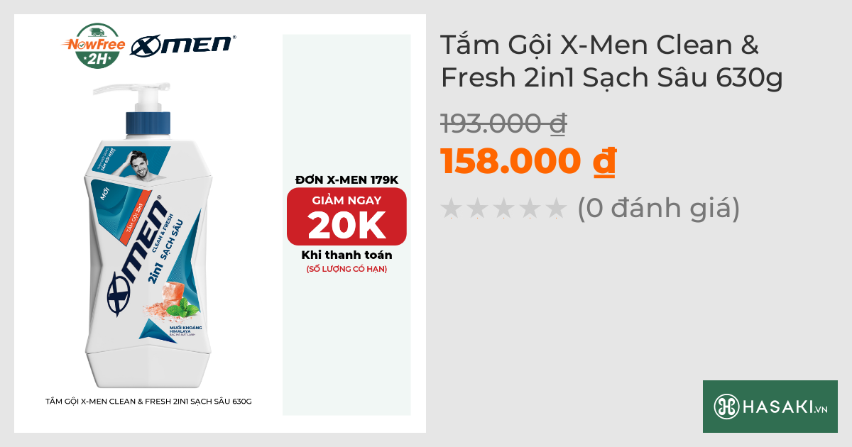 Tắm Gội X-Men Clean & Fresh 2in1 Sạch Sâu 630g