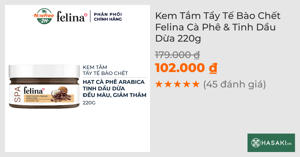 Kem Tắm Tẩy Tế Bào Chết Felina Cà Phê & Tinh Dầu Dừa 220g