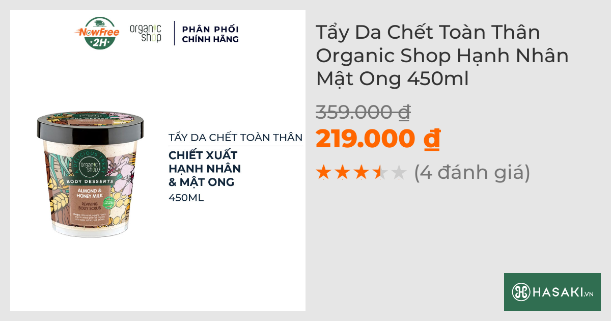 Tẩy Da Chết Toàn Thân Organic Shop Hạnh Nhân Mật Ong 450ml