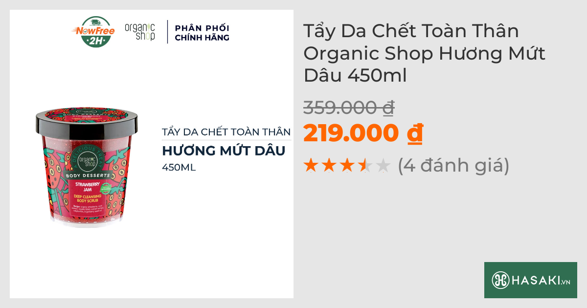 Tẩy Da Chết Toàn Thân Organic Shop Hương Mứt Dâu 450ml