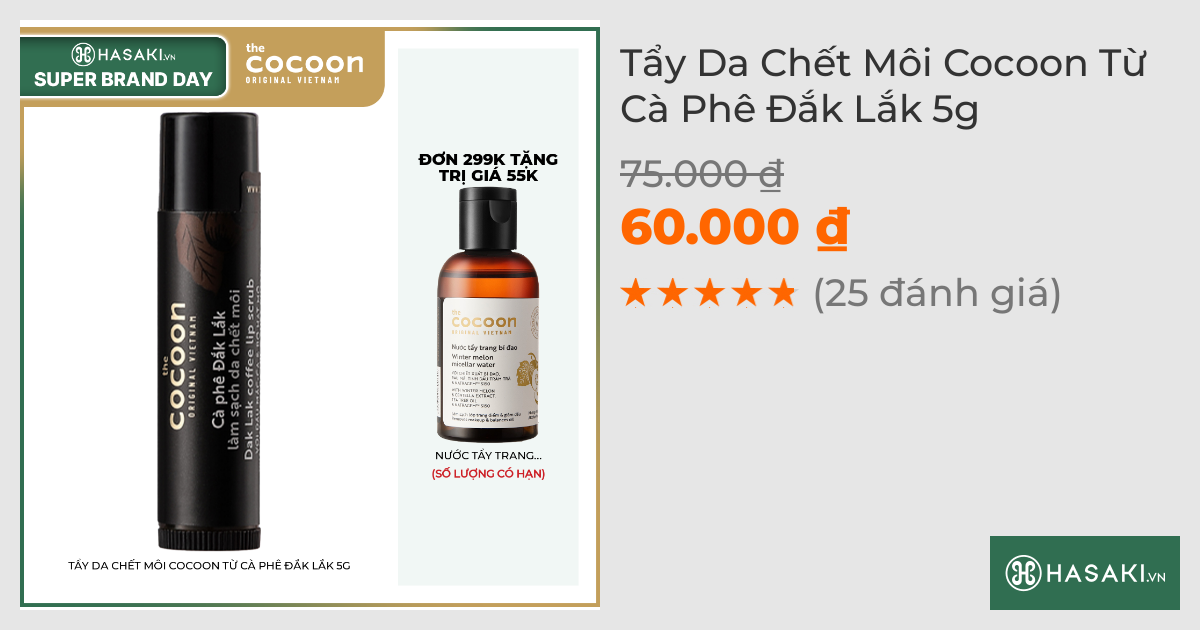 Tẩy Da Chết Môi Cocoon Từ Cà Phê Đắk Lắk 5g