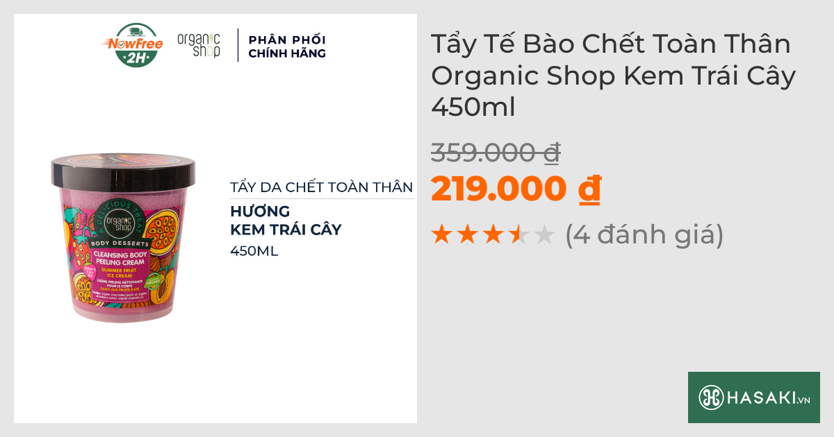 Tẩy Tế Bào Chết Toàn Thân Organic Shop Kem Trái Cây 450ml