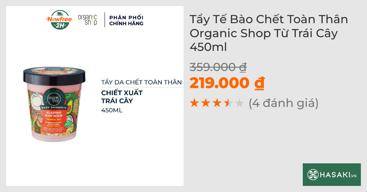 Tẩy Tế Bào Chết Toàn Thân Organic Shop Từ Trái Cây 450ml