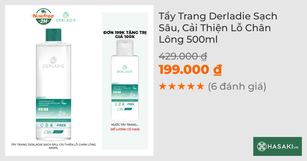 Nước Tẩy Trang Derladie Sạch Sâu, Cải Thiện Lỗ Chân Lông 500ml