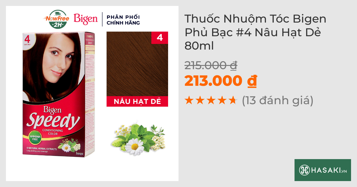 Thuốc Nhuộm Tóc Bigen Phủ Bạc #4 Nâu Hạt Dẻ 80ml