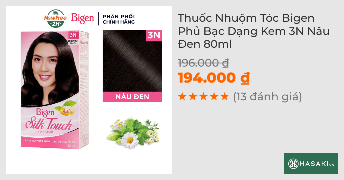 Thuốc Nhuộm Tóc Bigen Phủ Bạc Dạng Kem 3N Nâu Đen 80ml