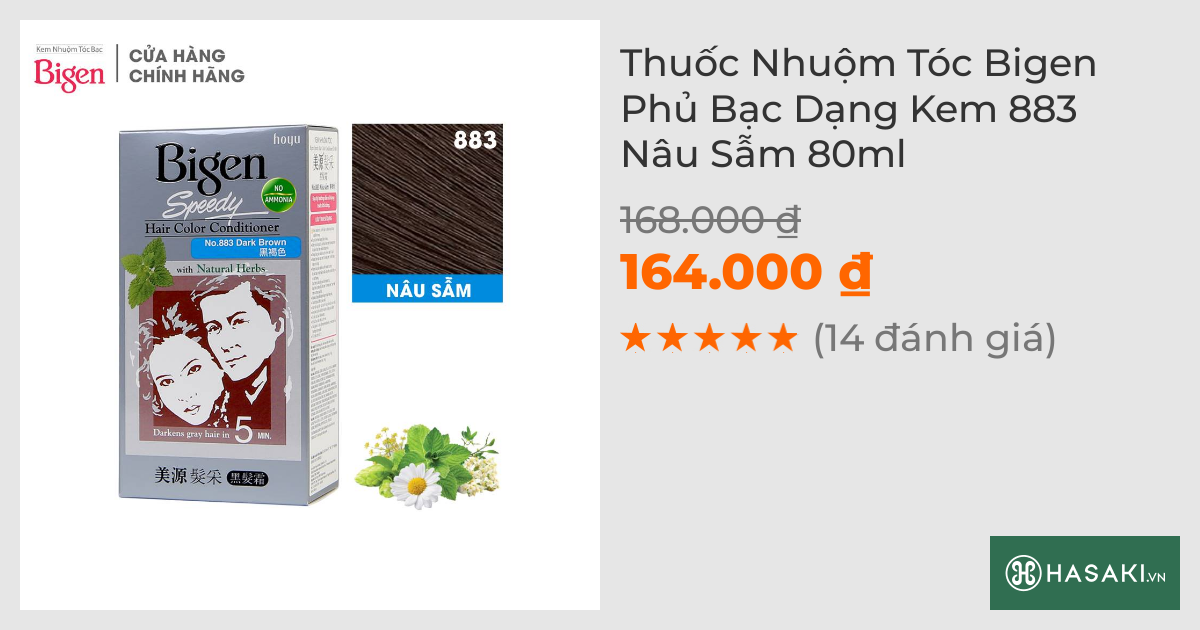 Thuốc Nhuộm Tóc Bigen Phủ Bạc Dạng Kem 883 Nâu Sẫm 80ml