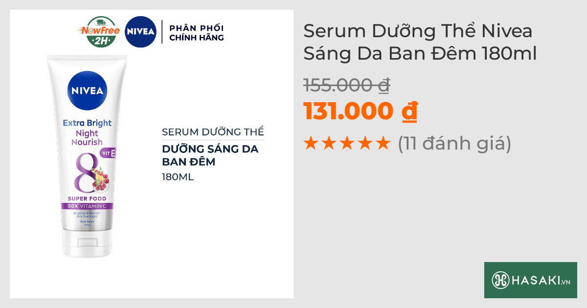 Serum Dưỡng Thể Nivea Sáng Da Ban Đêm 180ml