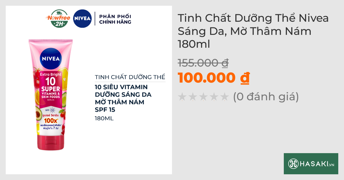 Serum Dưỡng Thể Nivea Sáng Da, Mờ Thâm Nám 180ml