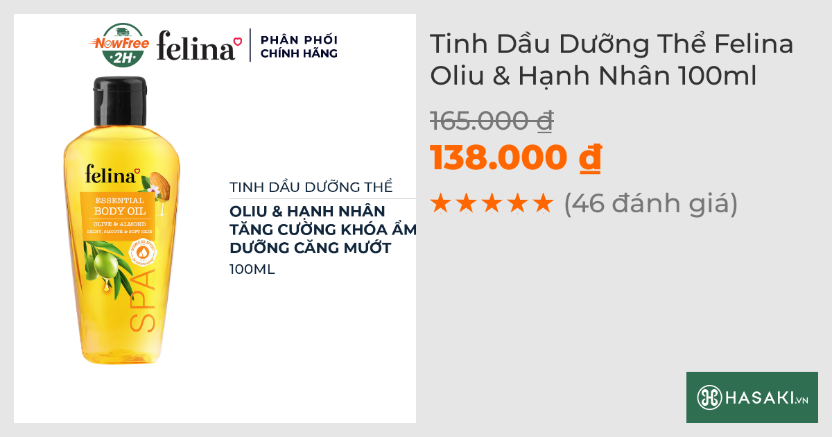 Tinh Dầu Dưỡng Thể Felina Oliu & Hạnh Nhân 100ml