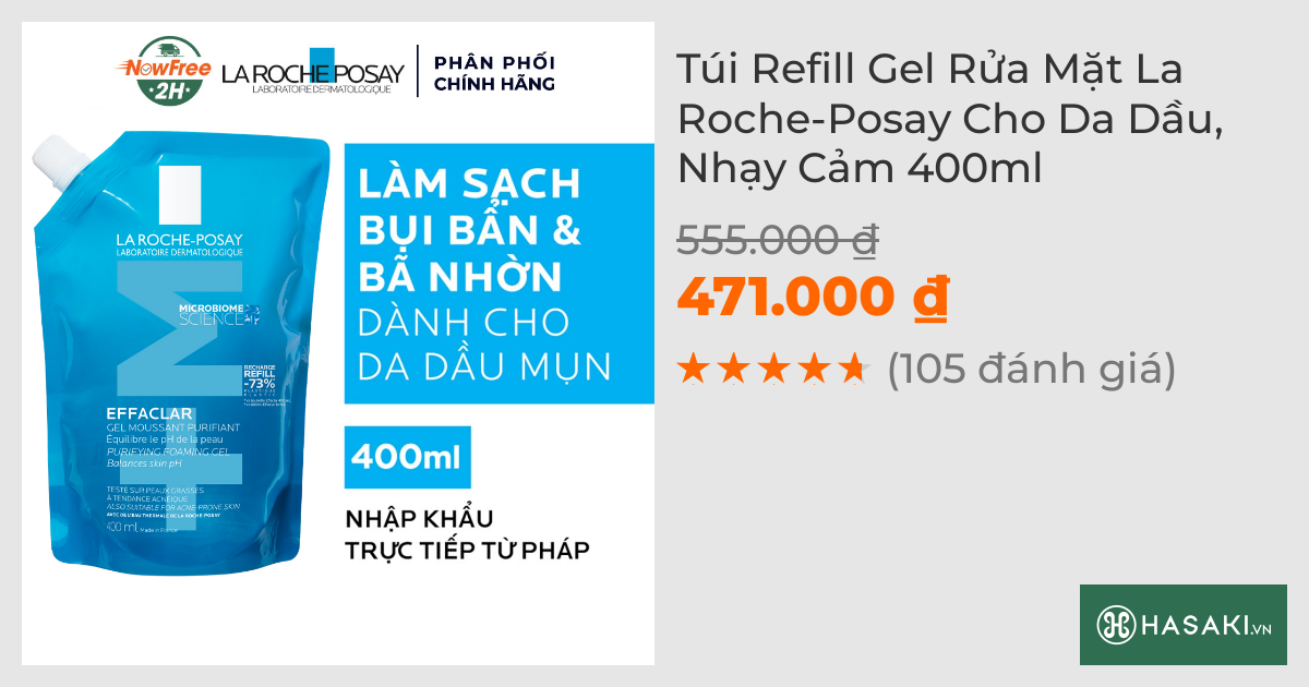 Túi Refill Gel Rửa Mặt La Roche-Posay Cho Da Dầu, Nhạy Cảm 400ml