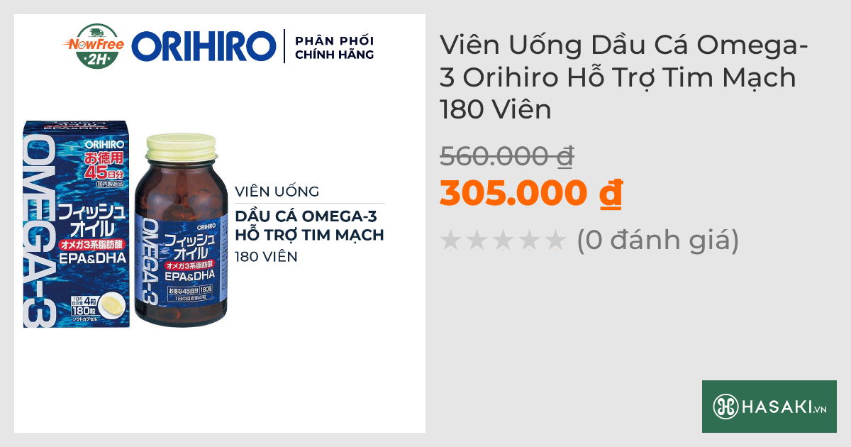 Viên Uống Dầu Cá Omega-3 Orihiro Hỗ Trợ Tim Mạch 180 Viên