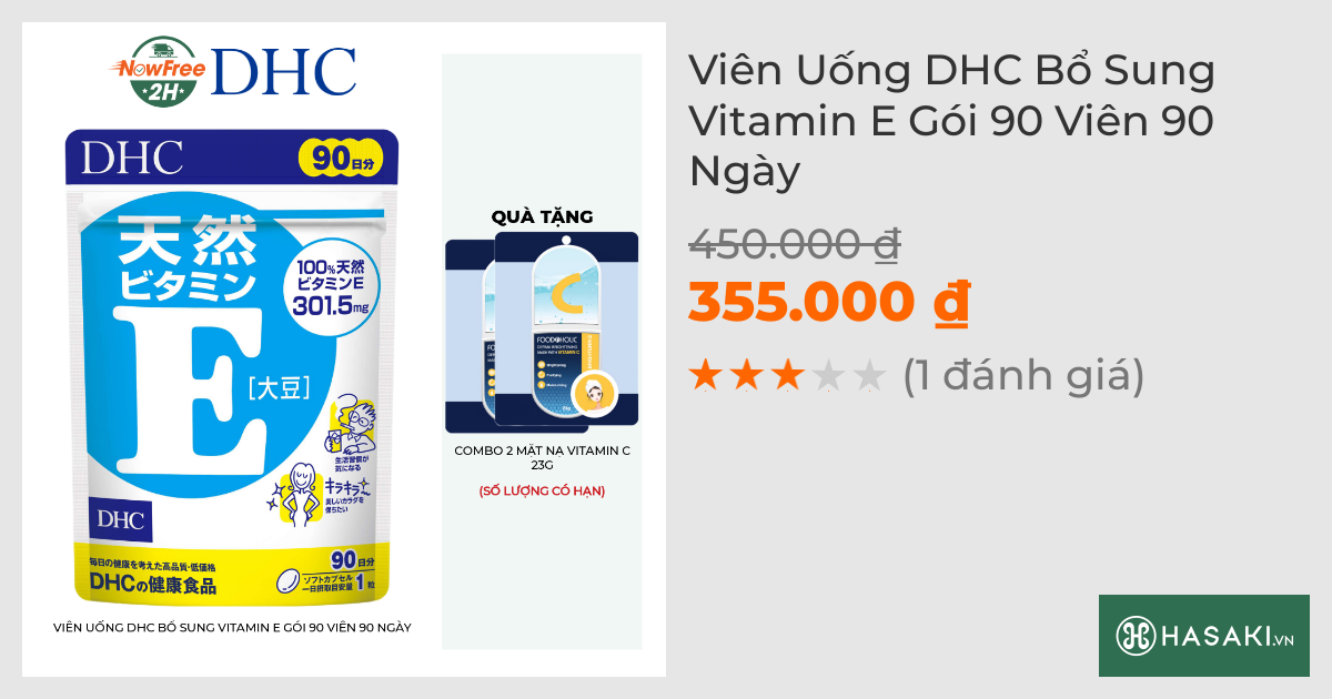 Thực Phẩm Bảo Vệ Sức Khỏe DHC Dạng Viên Uống Bổ Sung Vitamin E 90 Ngày