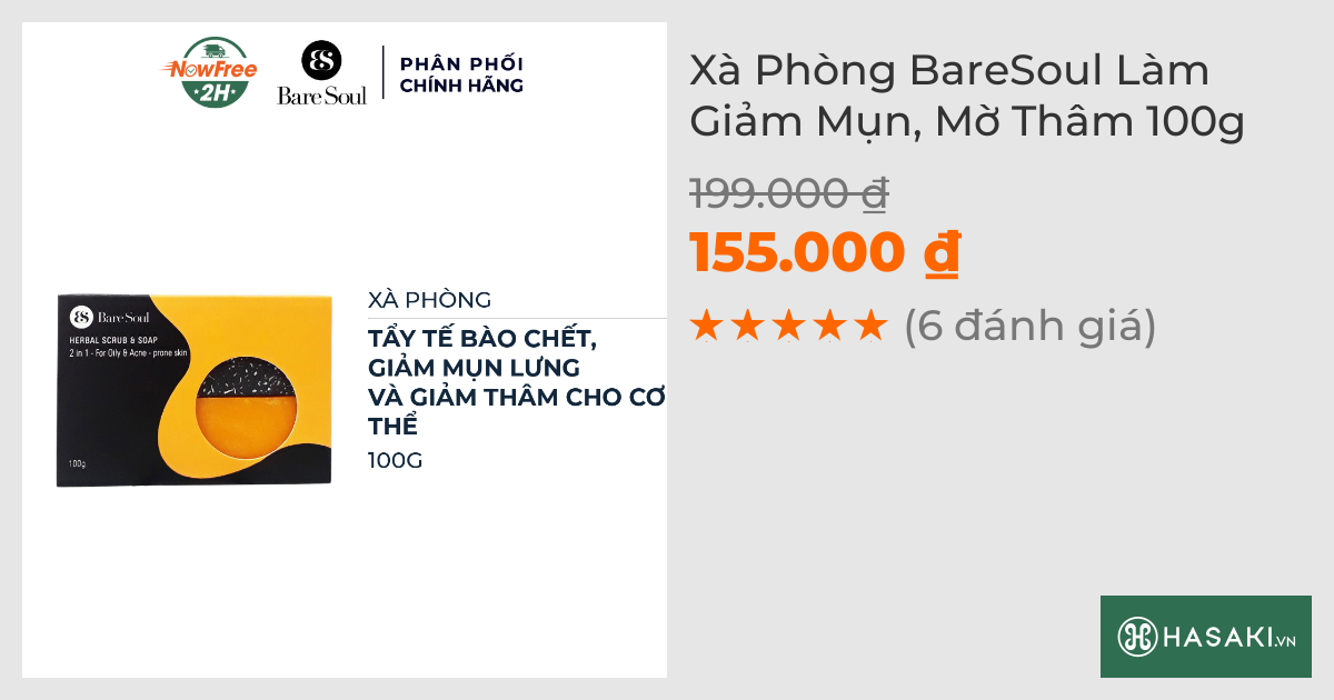 Xà Phòng BareSoul Làm Giảm Mụn, Mờ Thâm 100g