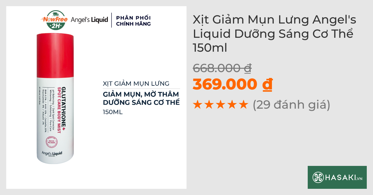 Xịt Giảm Mụn Lưng Angel's Liquid Dưỡng Sáng Cơ Thể 150ml