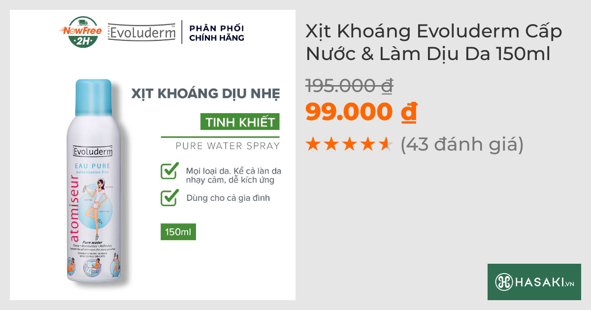 Xịt Khoáng Evoluderm Cấp Nước & Làm Dịu Da 150ml