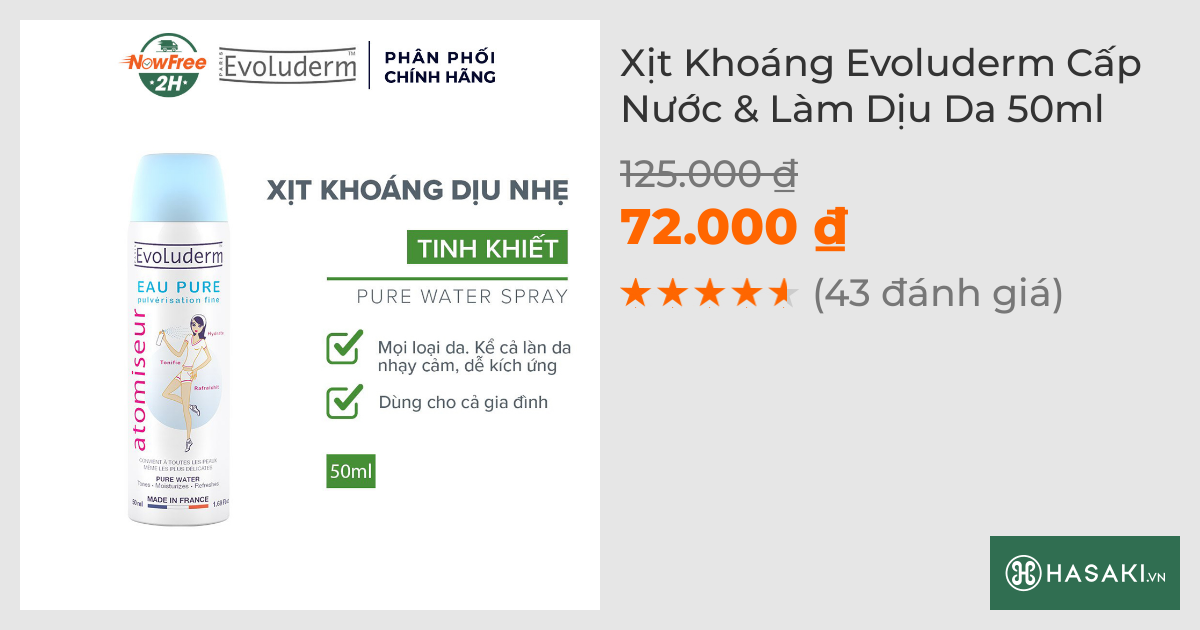 Xịt Khoáng Evoluderm Cấp Nước & Làm Dịu Da 50ml