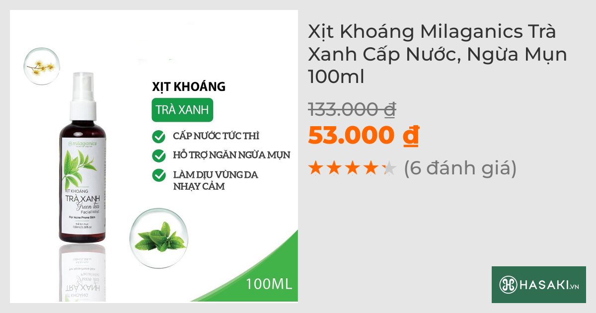 Xịt Khoáng Milaganics Trà Xanh Cấp Nước, Ngừa Mụn 100ml