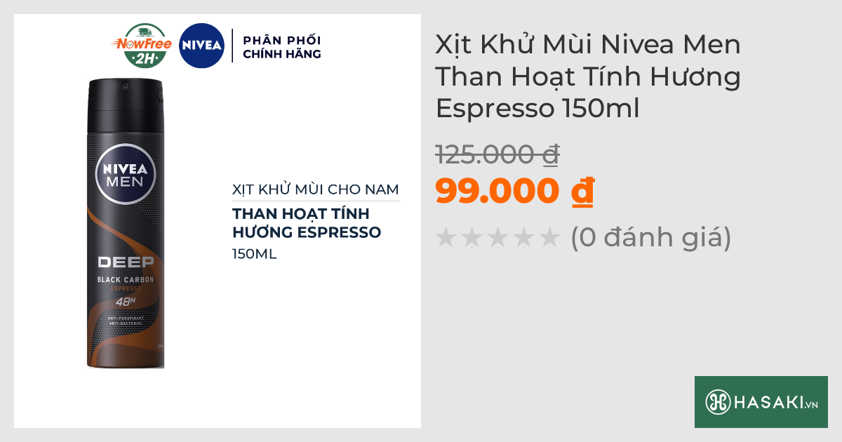 Xịt Ngăn Mùi Nivea Men Than Hoạt Tính Hương Espresso 150ml