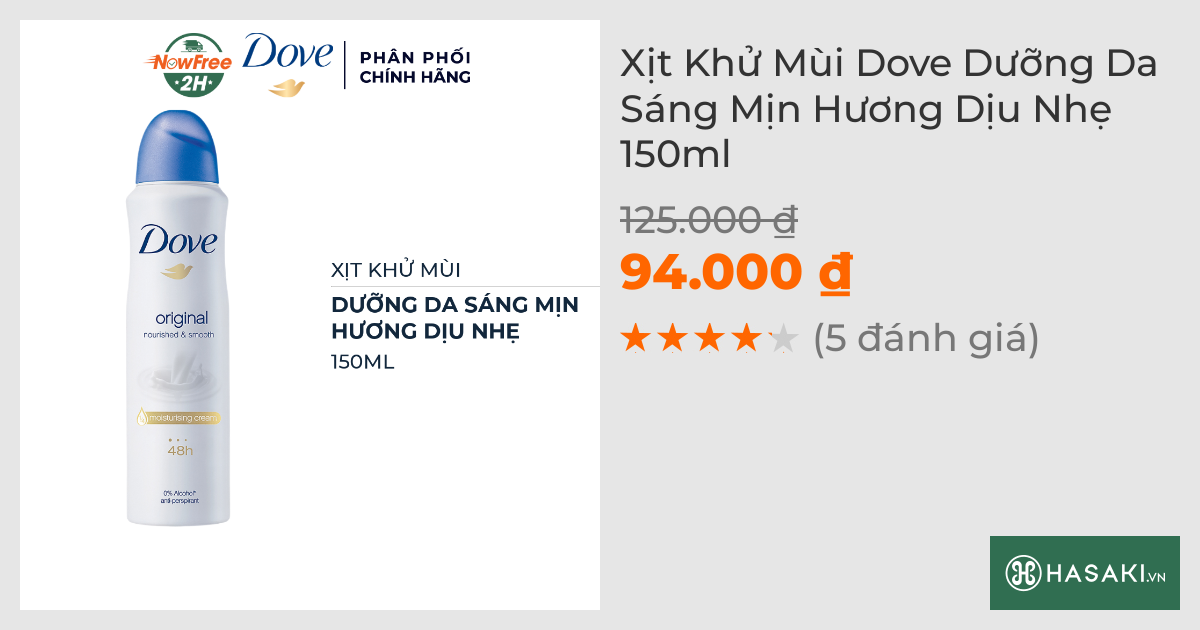 Xịt Khử Mùi Dove Dưỡng Da Sáng Mịn Hương Dịu Nhẹ 135ml