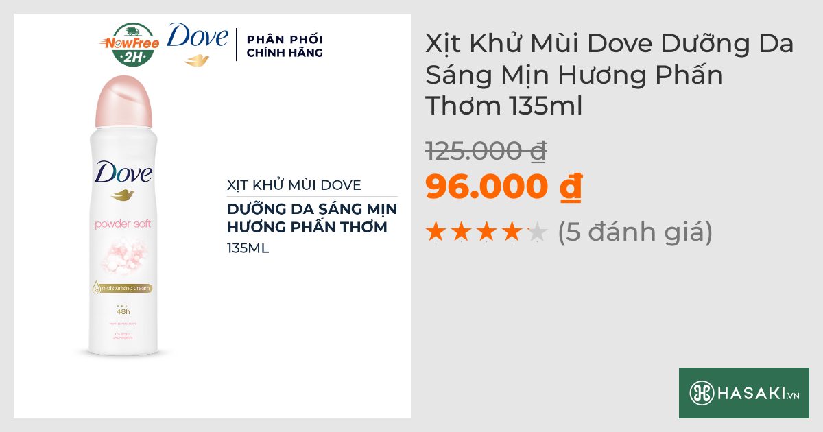 Xịt Khử Mùi Dove Dưỡng Da Sáng Mịn Hương Phấn Thơm 135ml