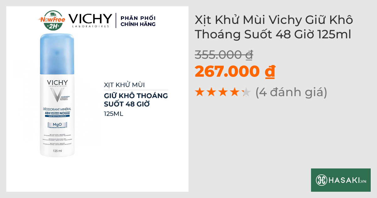 Xịt Khử Mùi Vichy Giữ Khô Thoáng Suốt 48 Giờ 125ml