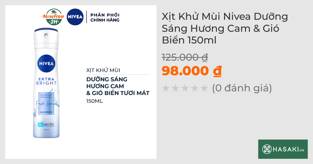 Xịt Khử Mùi Nivea Dưỡng Sáng Hương Cam & Gió Biển 150ml