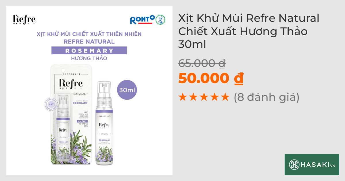 Xịt Khử Mùi Refre Natural Chiết Xuất Hương Thảo 30ml