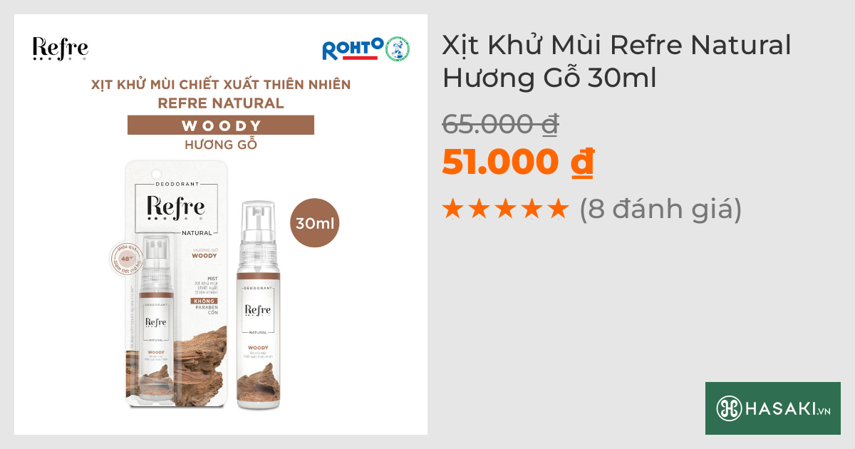 Xịt Khử Mùi Refre Natural Hương Gỗ 30ml