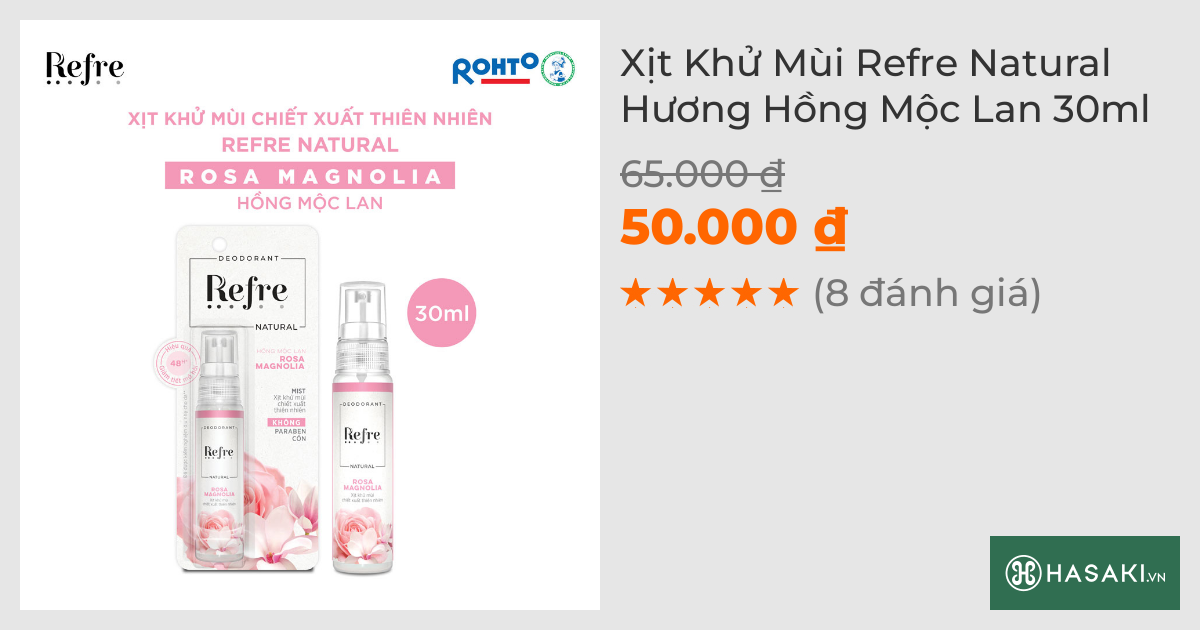 Xịt Khử Mùi Refre Natural Hương Hồng Mộc Lan 30ml