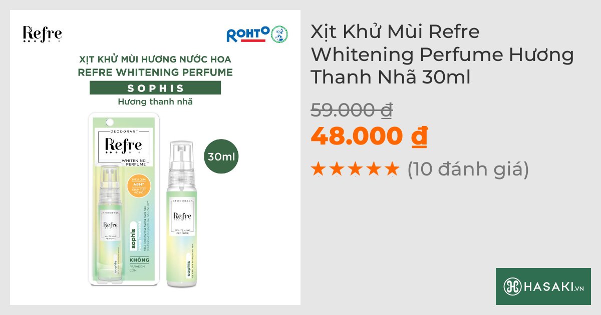 Xịt Khử Mùi Refre Whitening Perfume Hương Thanh Nhã 30ml