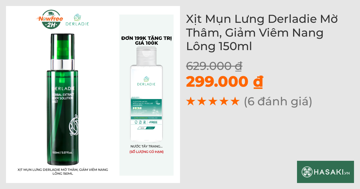 Xịt Mụn Lưng Derladie Mờ Thâm, Giảm Viêm Nang Lông 150ml