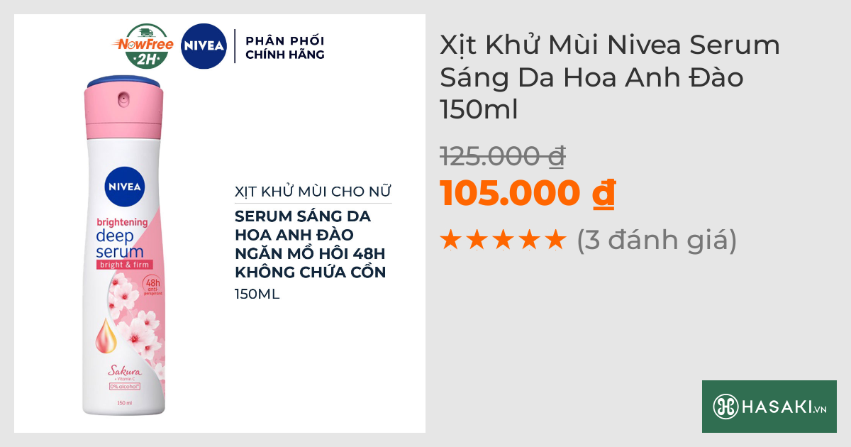 Xịt Khử Mùi Nivea Serum Sáng Da Hoa Anh Đào 150ml