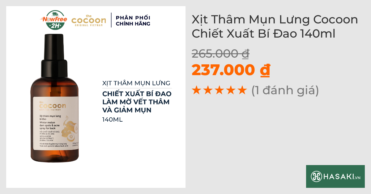 Xịt Thâm Mụn Lưng Cocoon Chiết Xuất Bí Đao 140ml