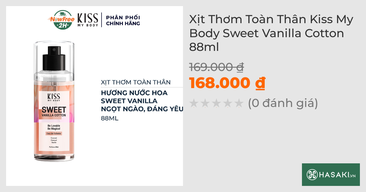 Xịt Thơm Toàn Thân Kiss My Body Sweet Vanilla Cotton 88ml