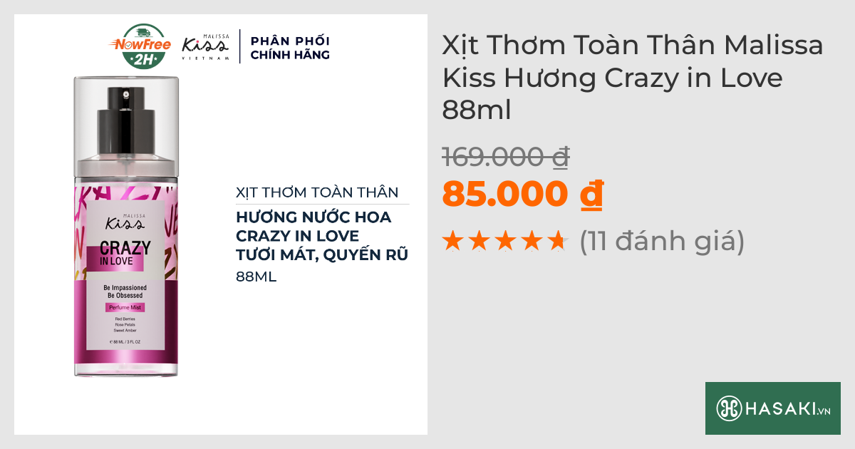 Xịt Thơm Toàn Thân Malissa Kiss Hương Crazy in Love 88ml