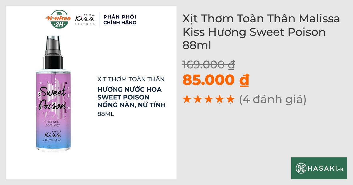 Xịt Thơm Toàn Thân Malissa Kiss Hương Sweet Poison 88ml