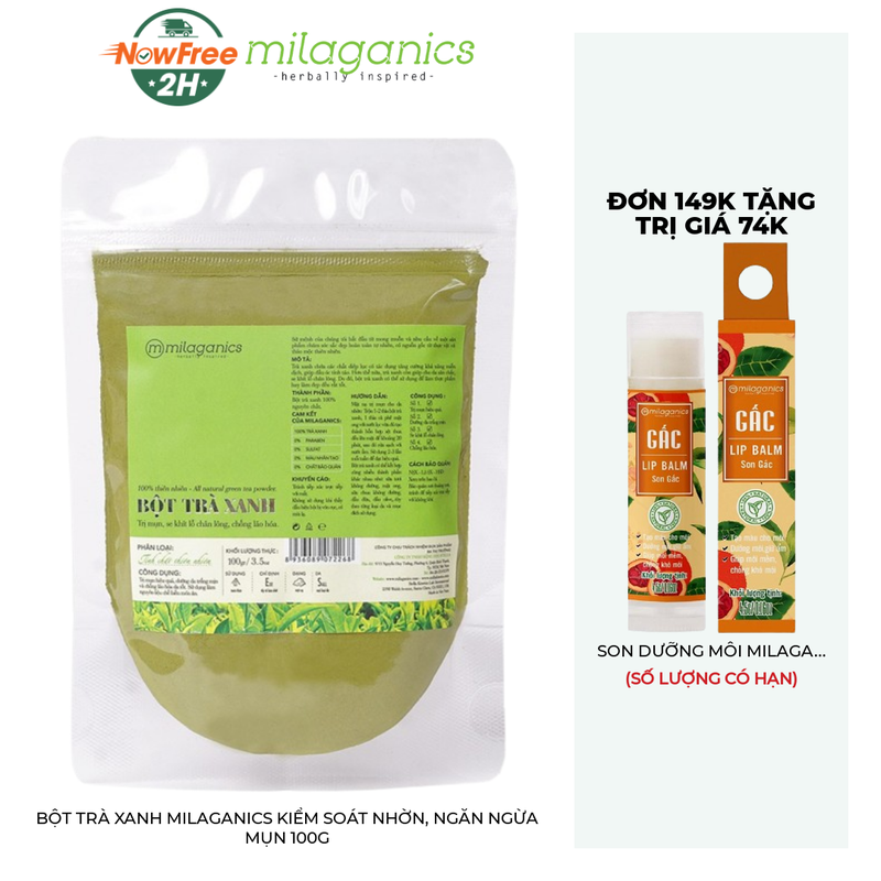 Tặng: Bột Trà Xanh Kiểm Soát Nhờn, Ngăn Ngừa Mụn 100g (SL CÓ HẠN) - Giới hạn 1QT/Đơn hàng