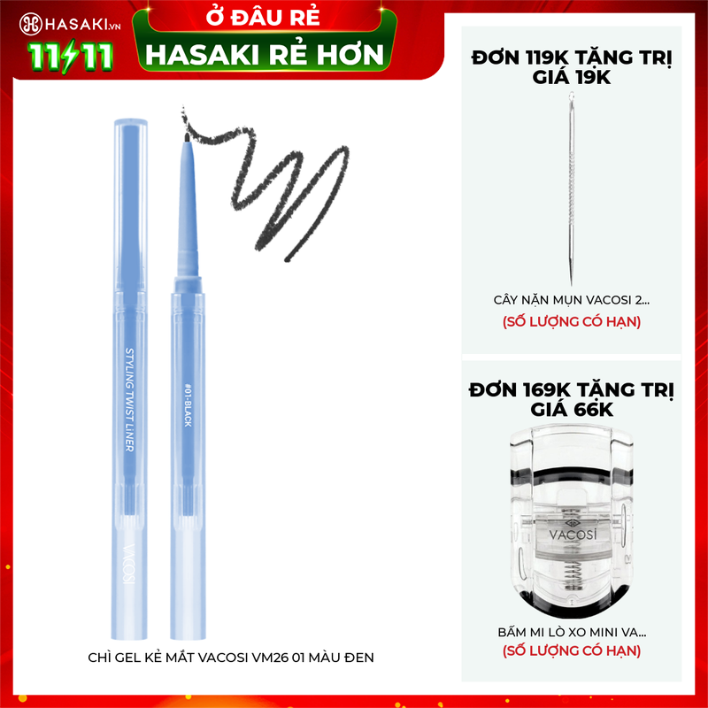 Tặng: Chì Gel Kẻ Mắt Vacosi VM26 01 Màu Đen trị giá 98K (SL có hạn)