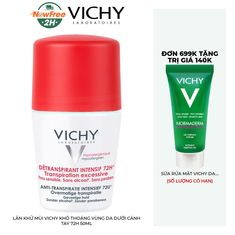 Lăn Khử Mùi Vichy Khô Thoáng Vùng Da Dưới Cánh Tay 72H 50ml