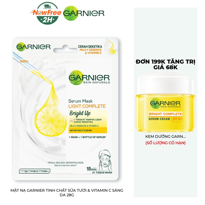 Mặt Nạ Garnier Tinh Chất Sữa Tươi & Vitamin C Sáng Da 28g