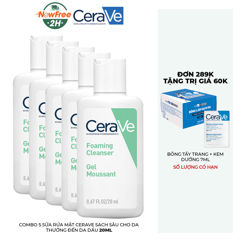 Tặng: Combo 5 Sữa Rửa Mặt CeraVe Sạch Sâu 20ml (SL có hạn)